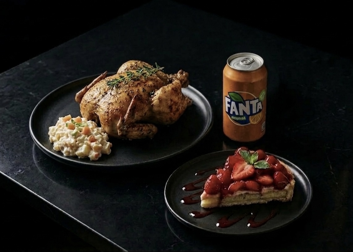 Menú Pollo Ensalada Postre Refresco